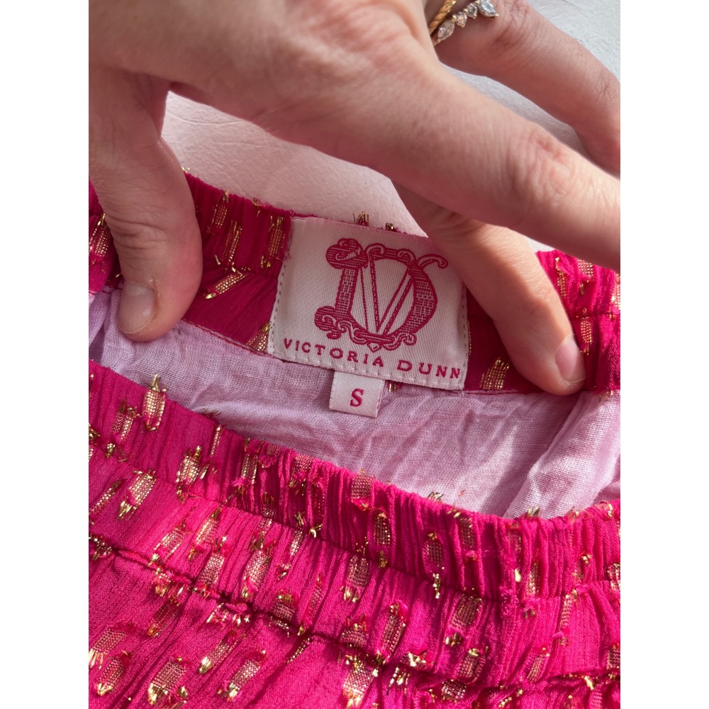 Victoria Dunn Maxi Skirt Pink Gold Metallic Tiered Boho Festival Size S - Picture 3 of 4